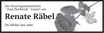Traueranzeige von Renate Räbel von Pegnitz-Zeitung